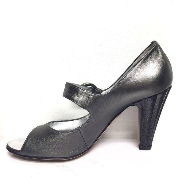 GIUSEPPE ZANOTTI Peep Toe Mary Jane Metallic Heels Silver Grey 7 - Picture 4 of 9